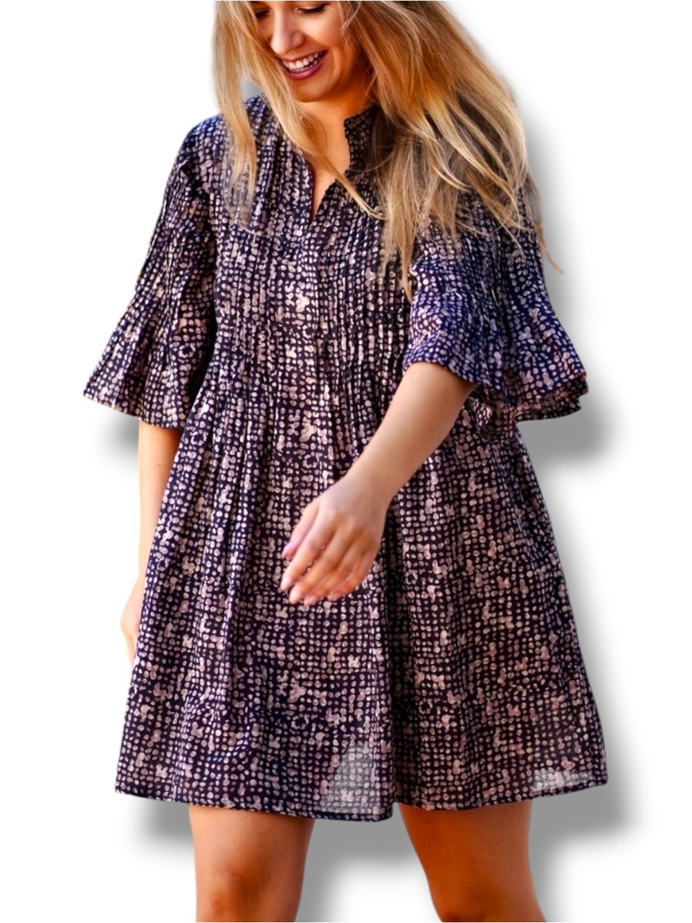 NWT Dolma Dress Tunic Cotton -‎ woven lined-BROWN white pockets pleated M L XL
